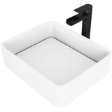 Jasmine MatteStone White Bathroom Sink/Basin Set with Amada Faucet and Rectangular Composite Vessel Y5C4 - product image 1
