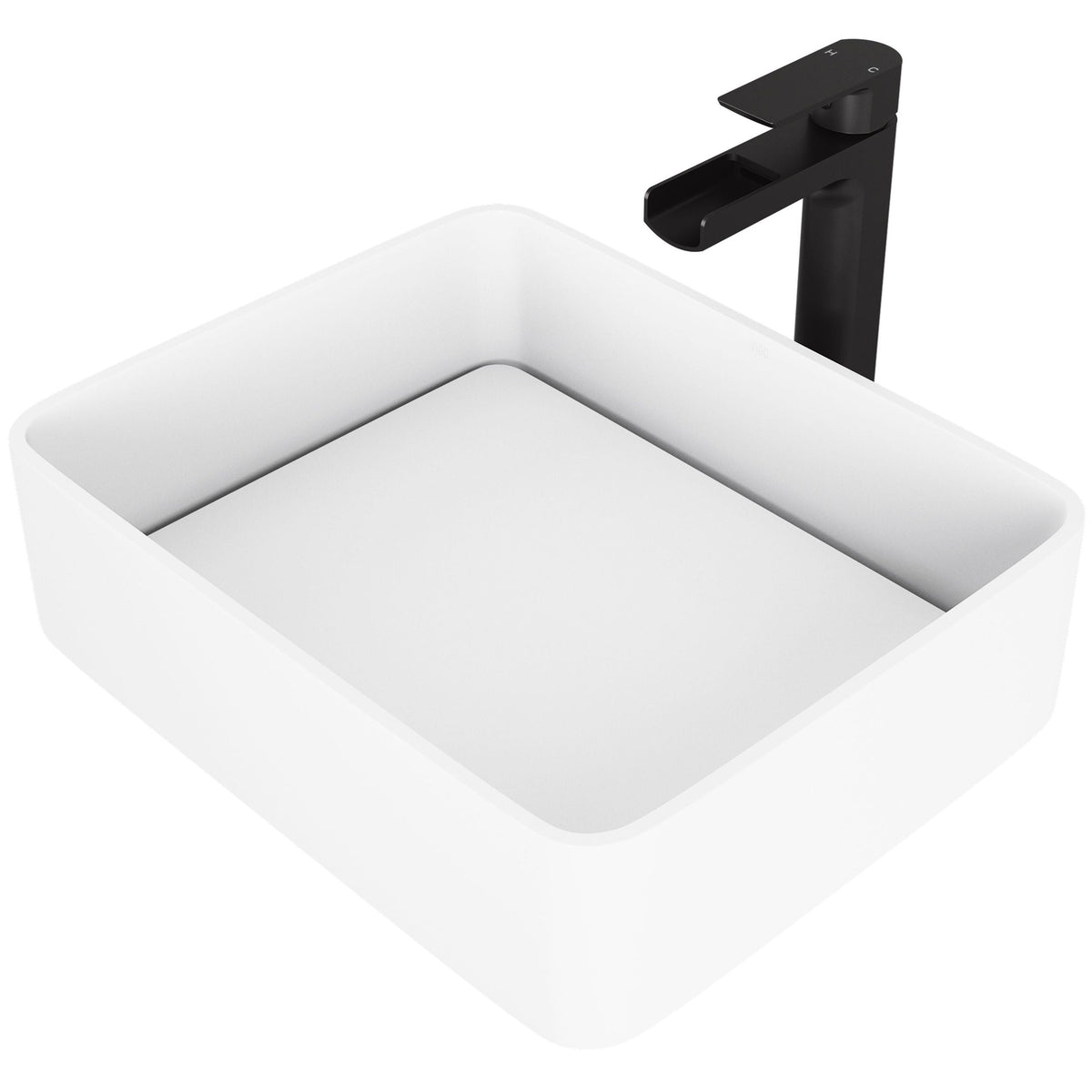 Jasmine MatteStone White Bathroom Sink/Basin Set with Amada Faucet and Rectangular Composite Vessel Y5C4 - product image 1