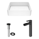 Jasmine MatteStone White Bathroom Sink/Basin Set with Amada Faucet and Rectangular Composite Vessel Y5C4 - product image 2