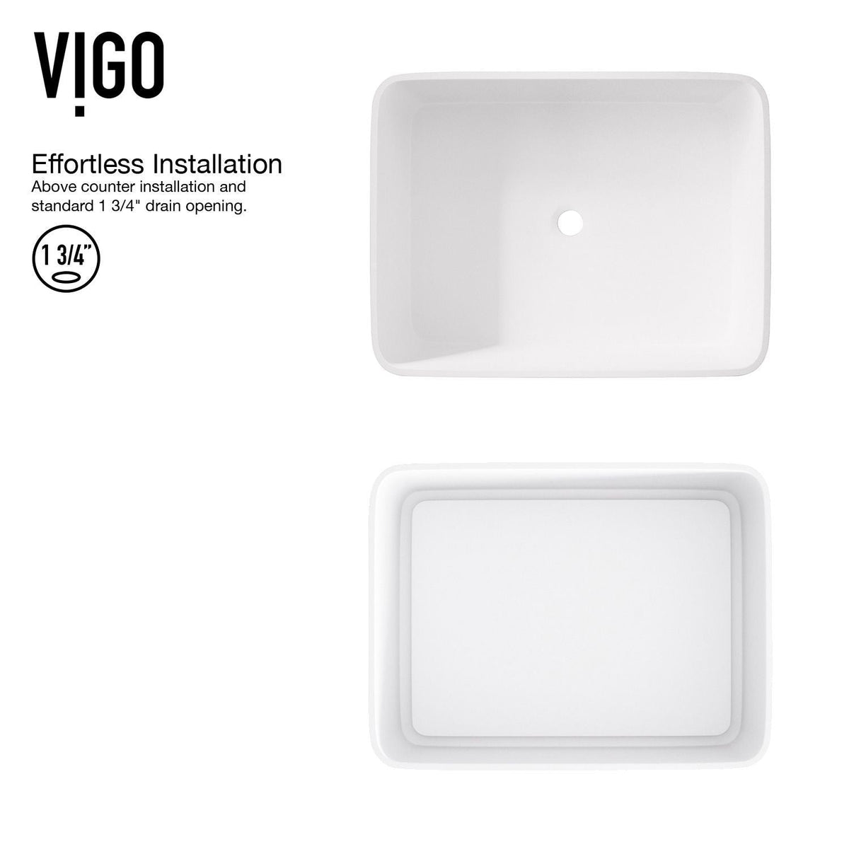 Jasmine MatteStone White Bathroom Sink/Basin Set with Amada Faucet and Rectangular Composite Vessel Y5C4 - product image 6