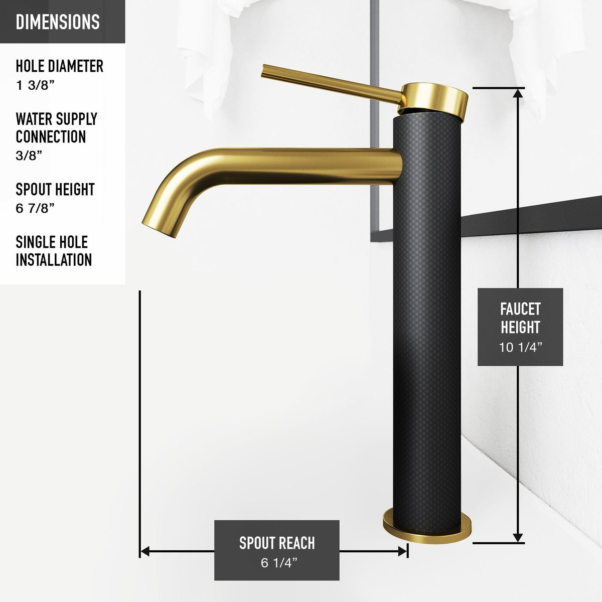 Lexington 8-in Gold/Carbon Fiber Vessel Bathroom Faucet U5X1 - product image 5