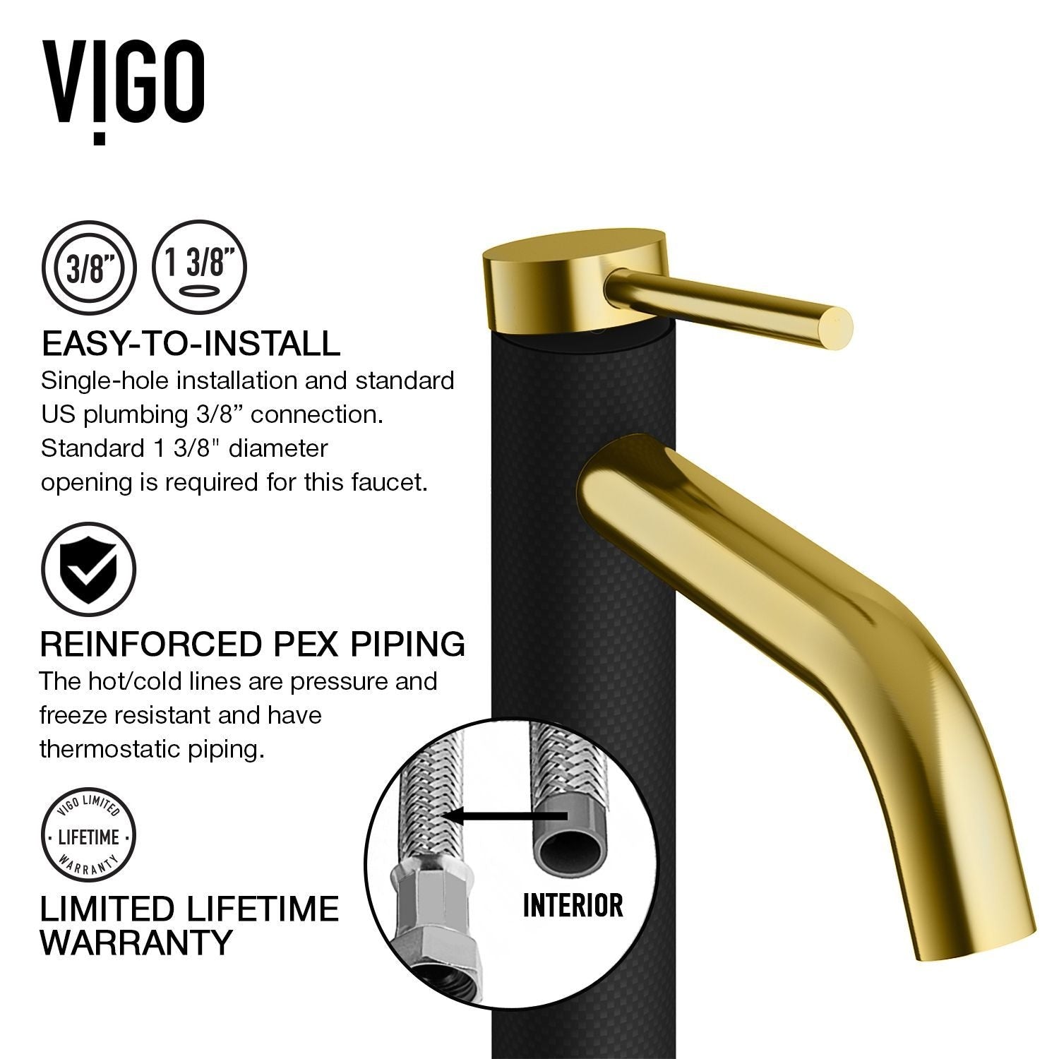 Lexington 8-in Gold/Carbon Fiber Vessel Bathroom Faucet U5X1 - product image 6