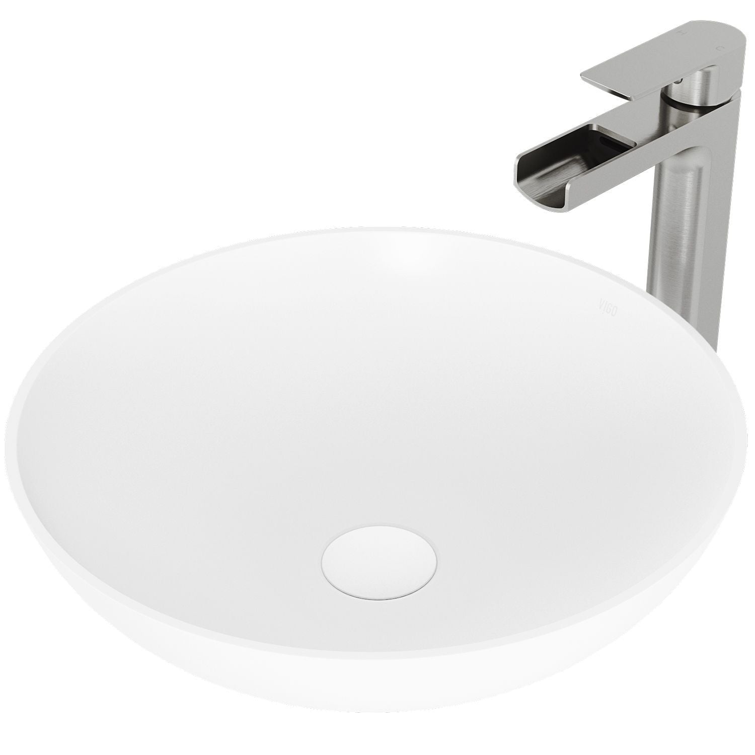 Lotus MatteStone Round White Composite Bathroom Sink/Basin Set with Amada Faucet and Pop-Up Drain G1C2 - product image 1