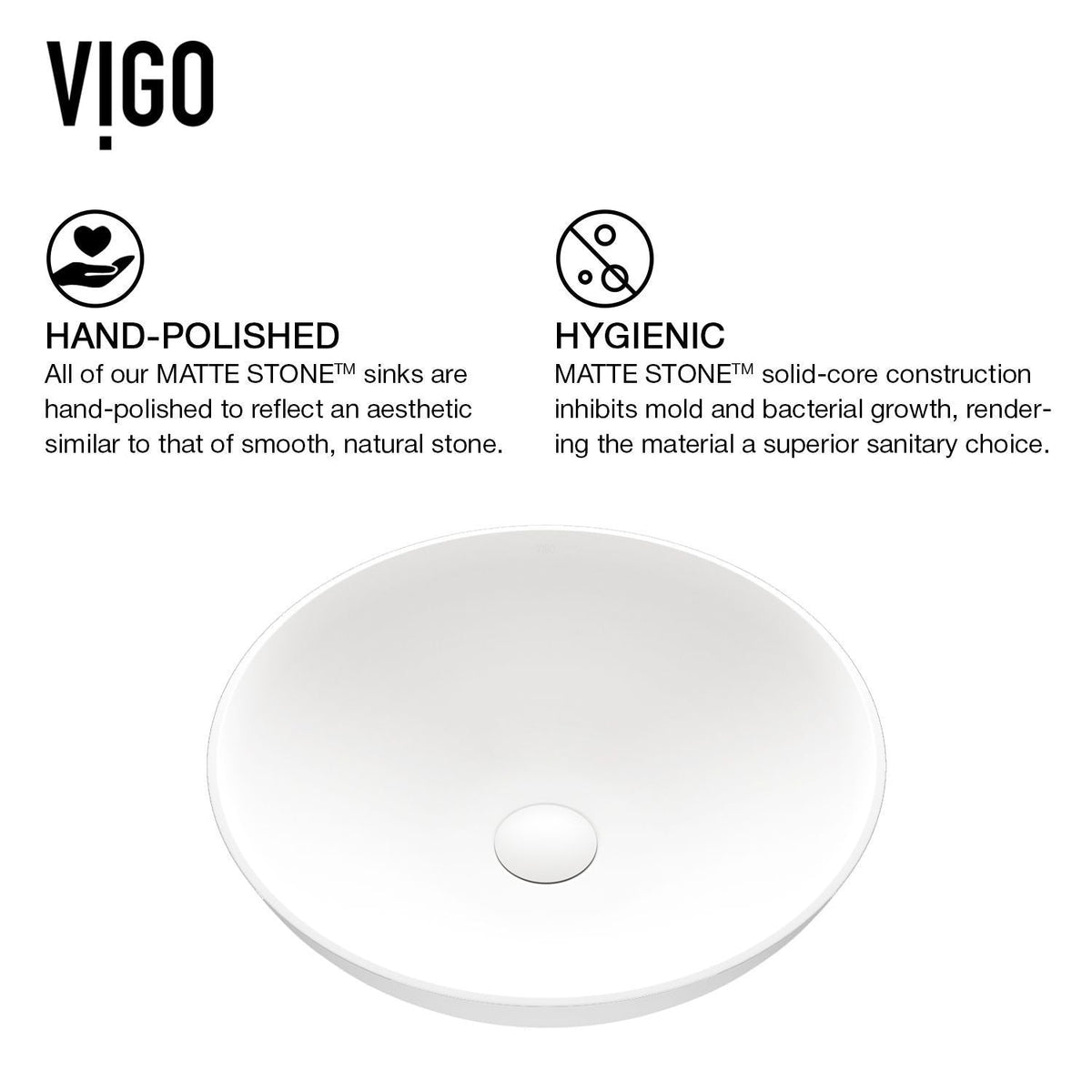 Lotus MatteStone Round White Composite Bathroom Sink/Basin Set with Amada Faucet and Pop-Up Drain G1C2 - product image 5