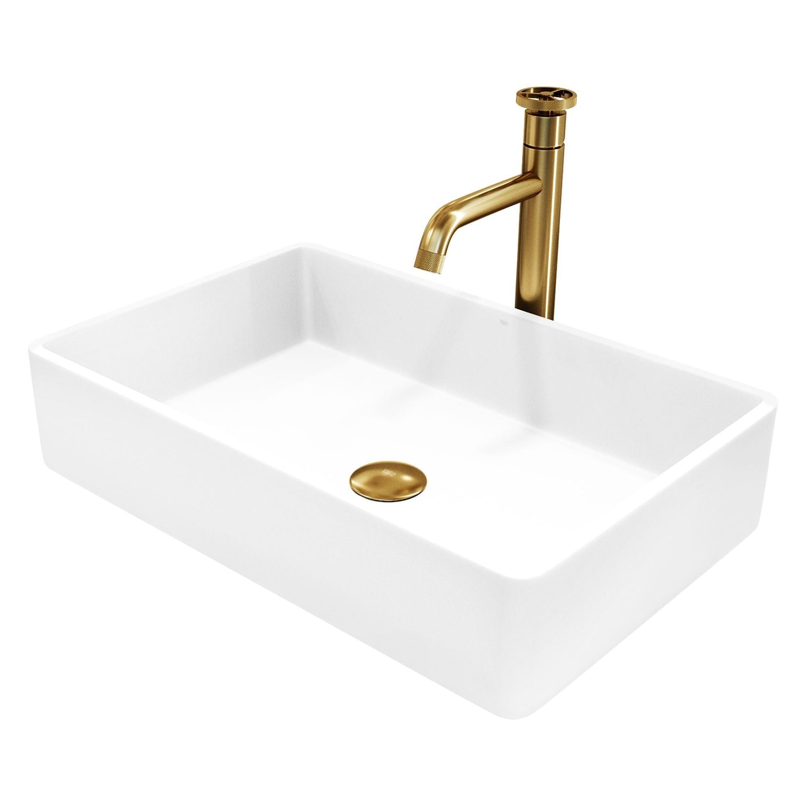 Magnolia MatteStone White Bathroom Sink/Basin Set with Cass Faucet and Rectangular Composite Vessel R7L0 - product image 1