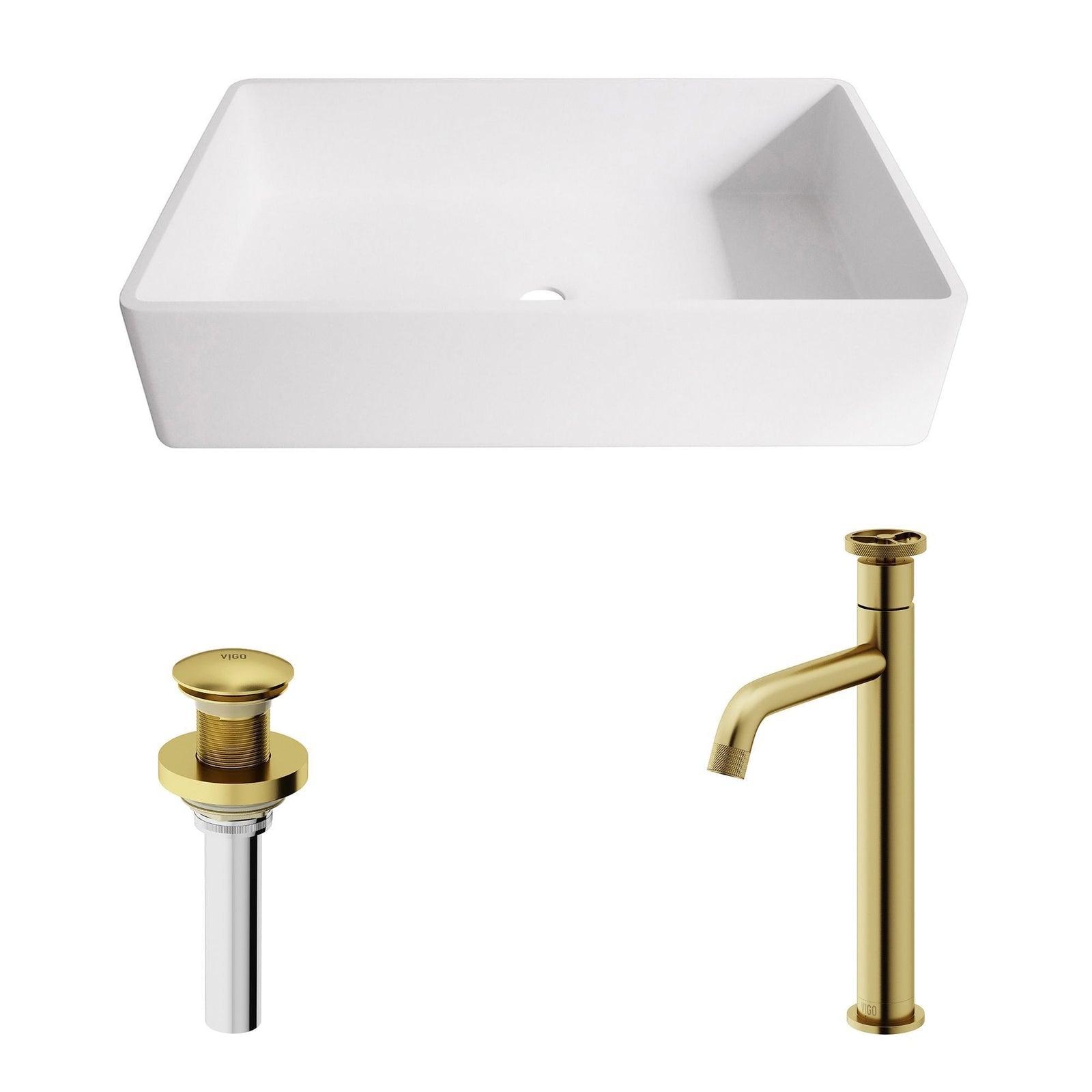 Magnolia MatteStone White Bathroom Sink/Basin Set with Cass Faucet and Rectangular Composite Vessel Y7L2 - product image 2