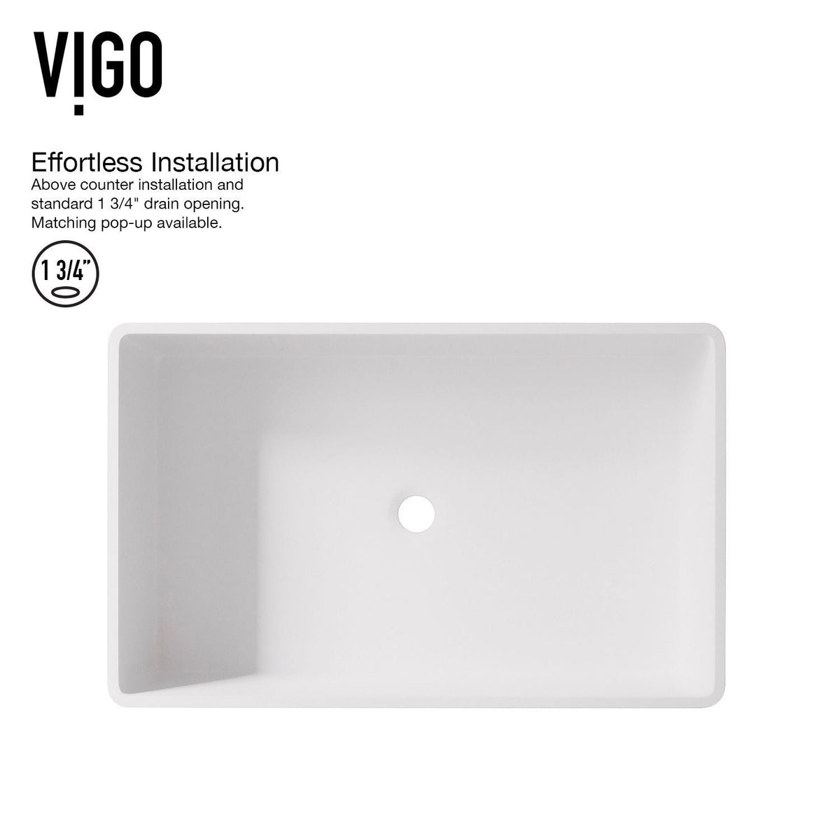 Magnolia MatteStone White Bathroom Sink/Basin Set with Cass Faucet and Rectangular Composite Vessel R7L0 - product image 6