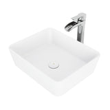 Marigold MatteStone Matte White Bathroom Sink/Basin Set with Niko Faucet and Rectangular Composite Vessel E7G4 - product image 1