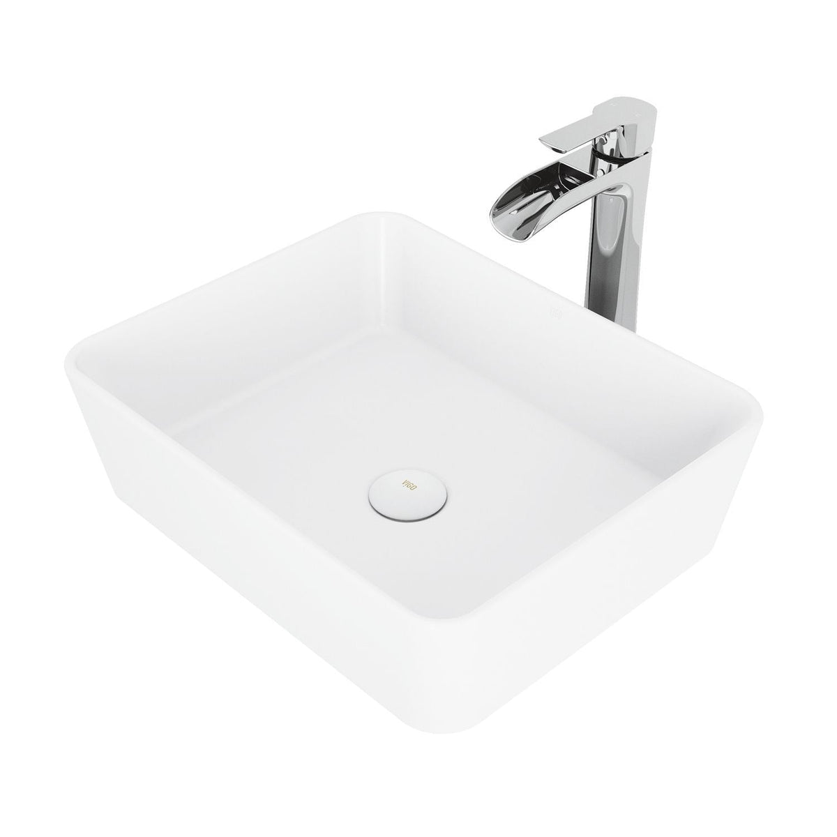 Marigold MatteStone Matte White Bathroom Sink/Basin Set with Niko Faucet and Rectangular Composite Vessel E7G4 - product image 1