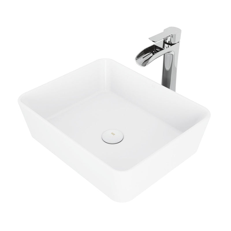 Marigold MatteStone Matte White Bathroom Sink/Basin Set with Niko Faucet and Rectangular Composite Vessel E7G4