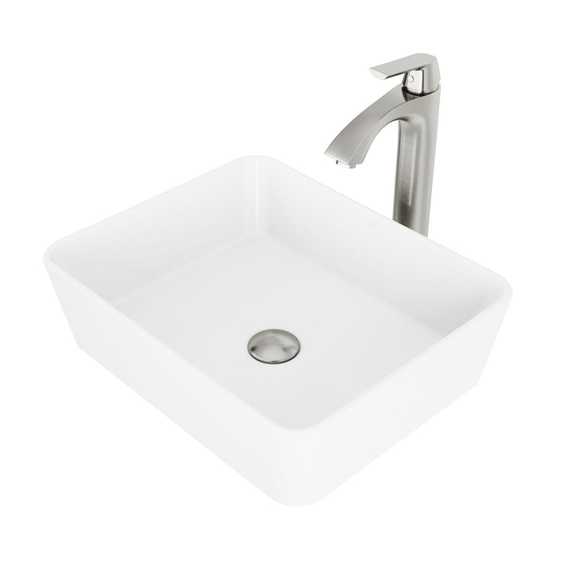 Marigold MatteStone White Bathroom Sink/Basin Set with Linus Faucet and Rectangular Composite Vessel U2P4