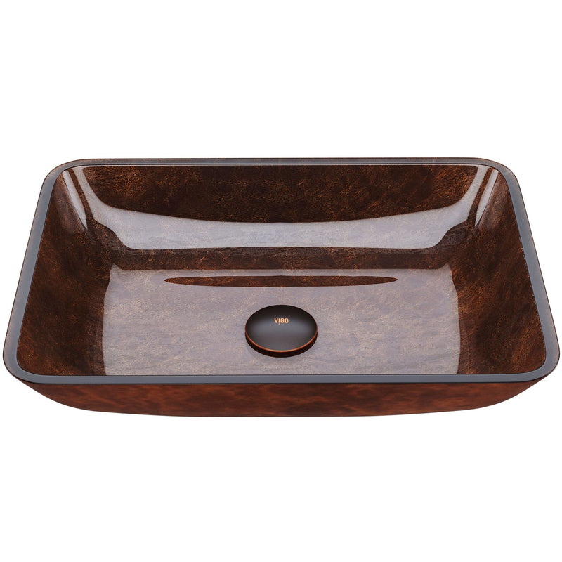 Rectangular Glass Vessel Bathroom Sink/Basin with Deep Bowl, Russet L0T9