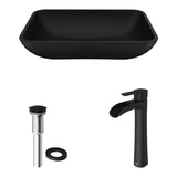 Sottile MatteShell Matte Black Bathroom Sink/Basin Set with Niko Faucet and Glass Rectangular Vessel M1J9 - product image 2