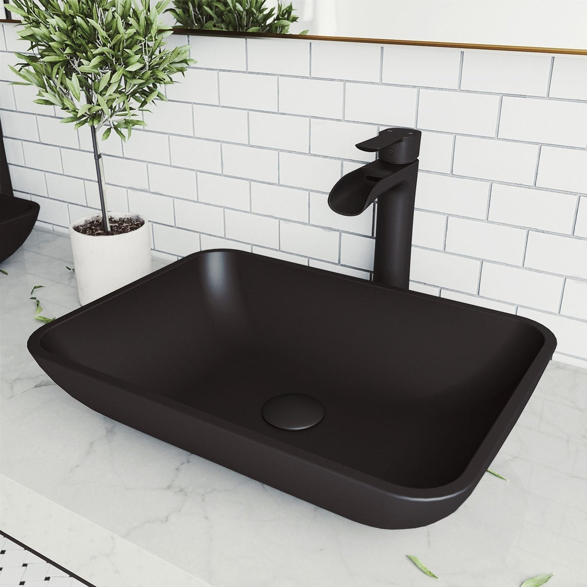 Sottile MatteShell Matte Black Bathroom Sink/Basin Set with Niko Faucet and Glass Rectangular Vessel M1J9 - product image 5