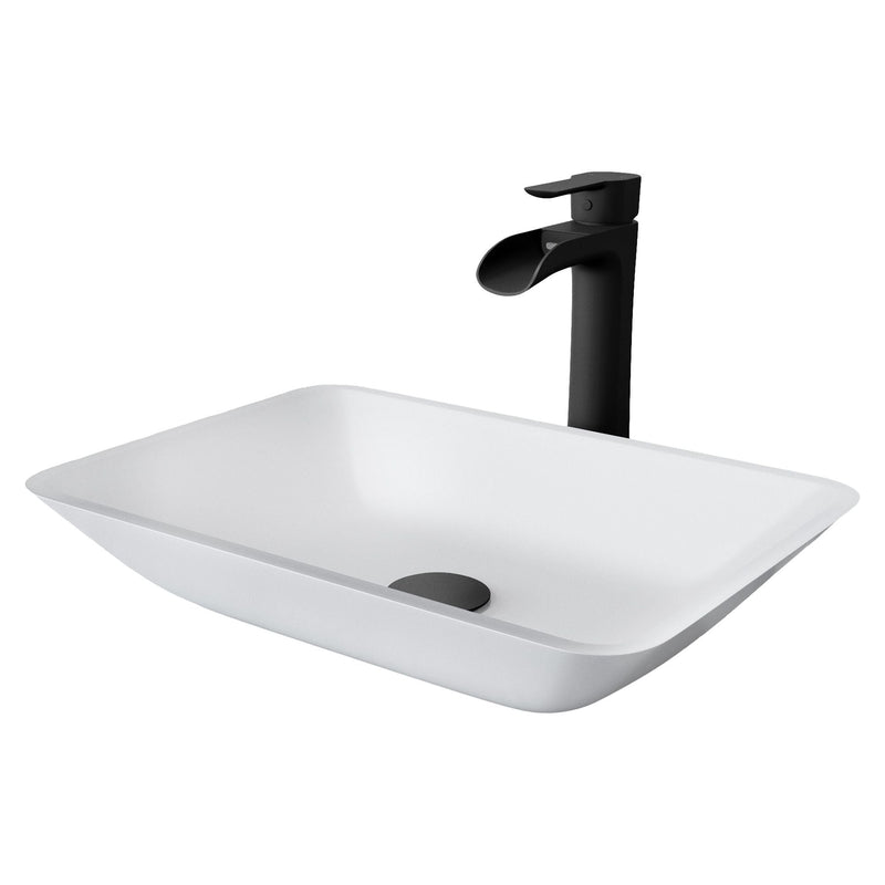 Sottile MatteShell White Bathroom Sink/Basin Set with Niko Faucet and Glass Rectangular Vessel E0Q4