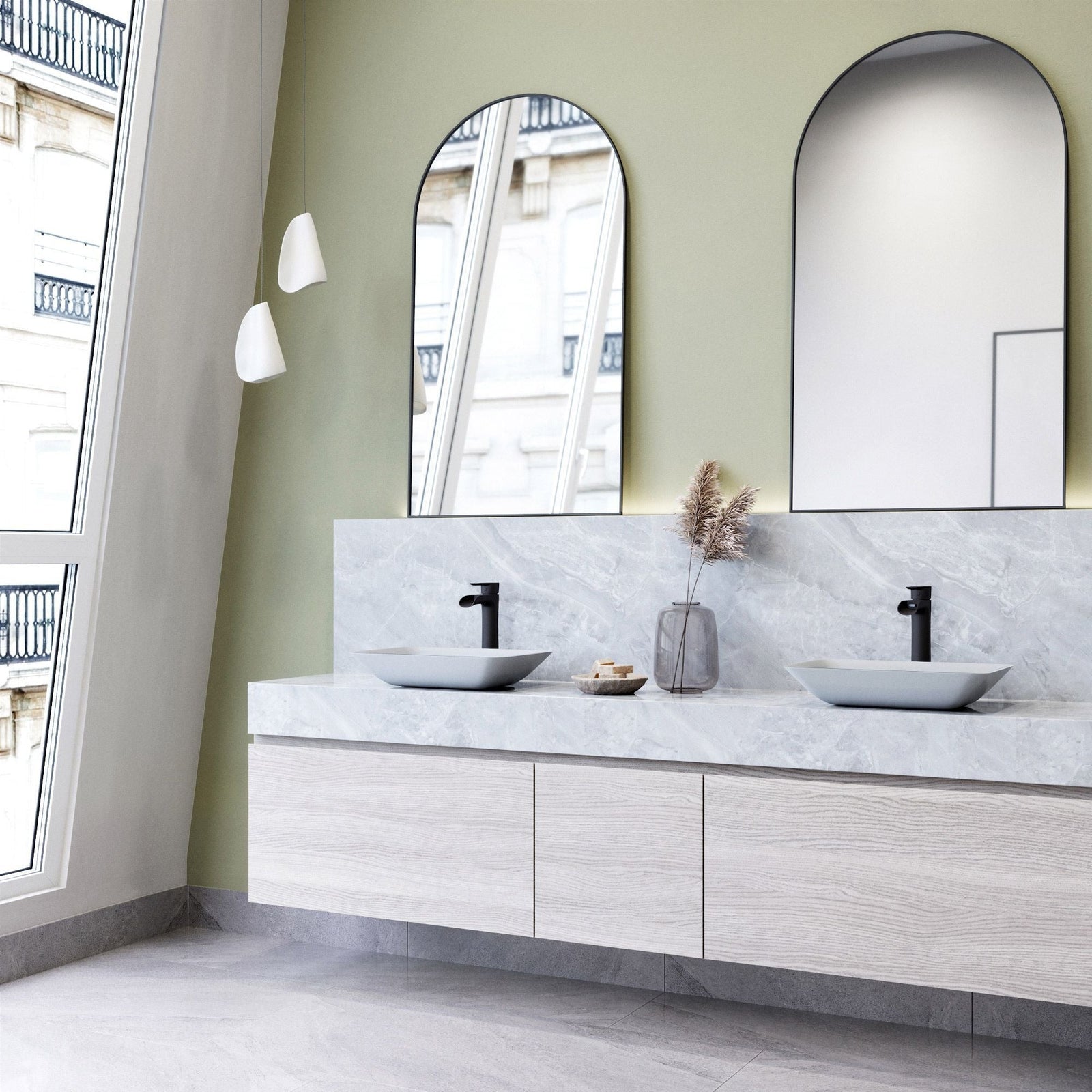 Sottile MatteShell White Bathroom Sink/Basin Set with Niko Faucet and Glass Rectangular Vessel D9V8 - product image 5