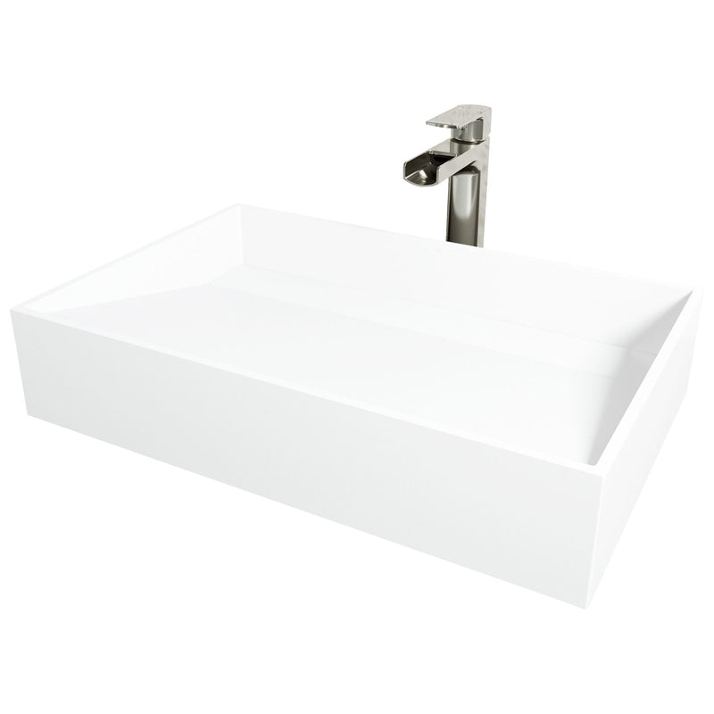 Starr Glass MatteStone White Bathroom Sink/Basin Set with Amada Faucet and Rectangular Composite Vessel M6T7