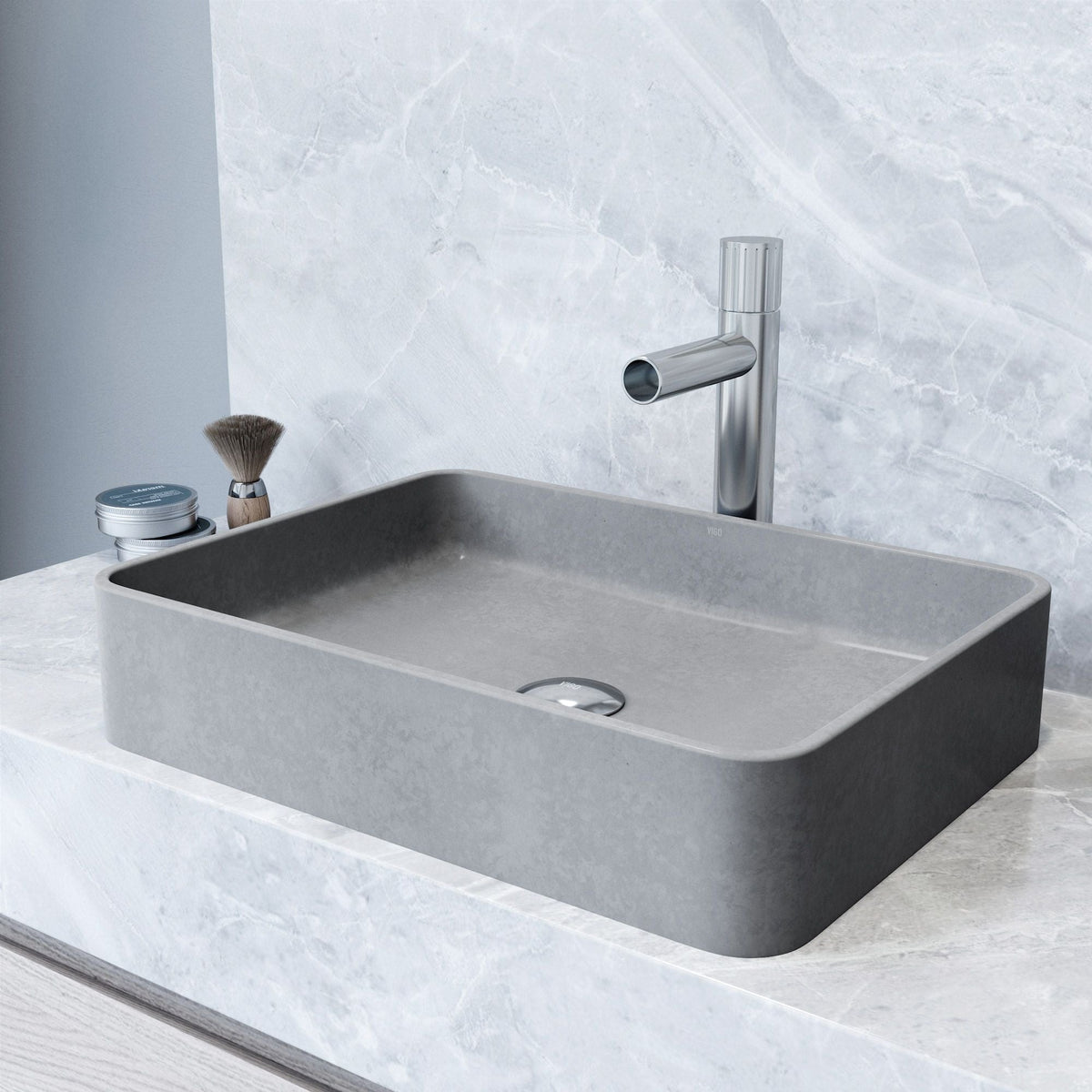 Tarragona Gothic ConcretoStone 19x14-in Deep Grey Bathroom Sink/Basin with Rectangular Vessel M8K2 - product image 4