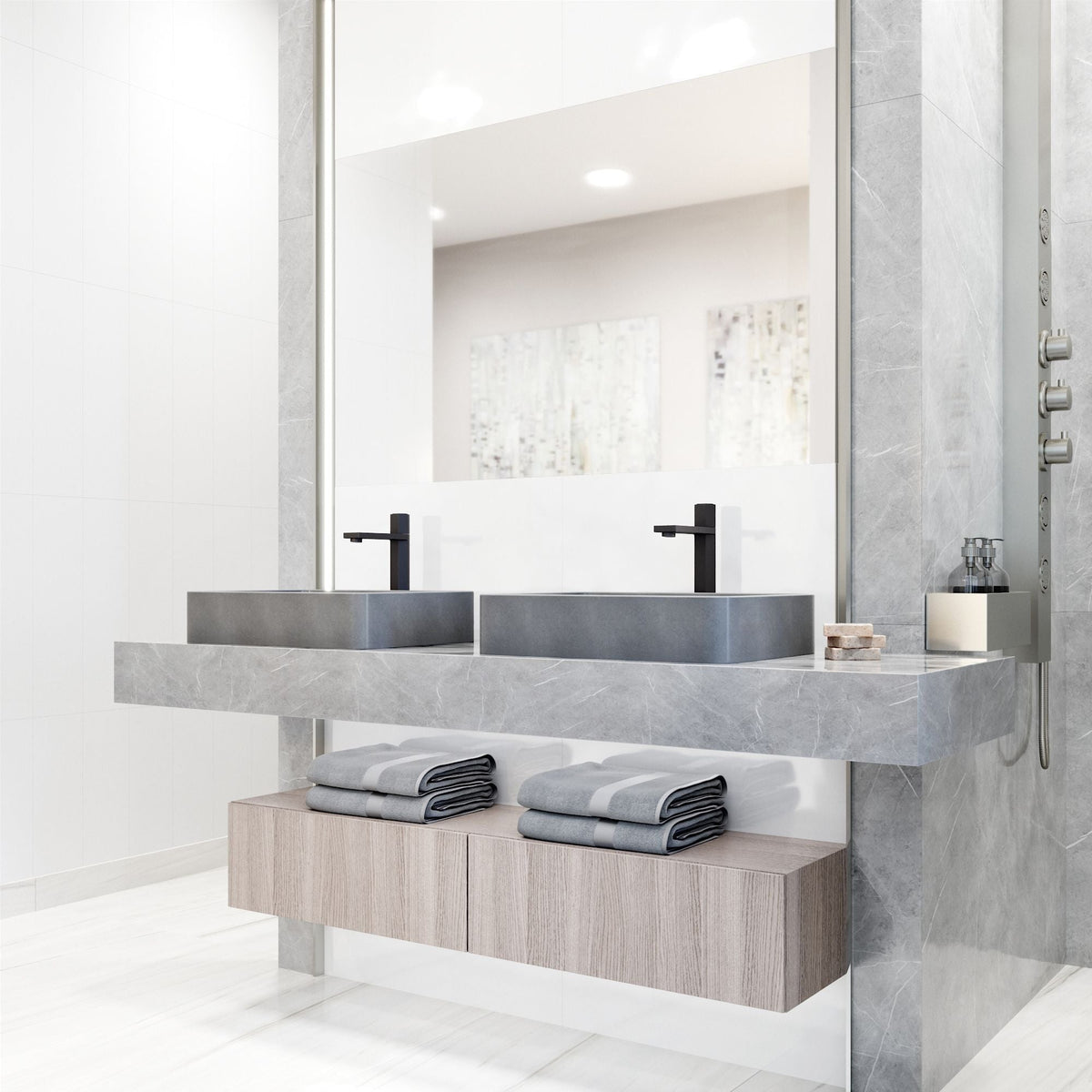 Tarragona Gothic ConcretoStone 19x14-in Deep Grey Bathroom Sink/Basin with Rectangular Vessel M8K2 - product image 6