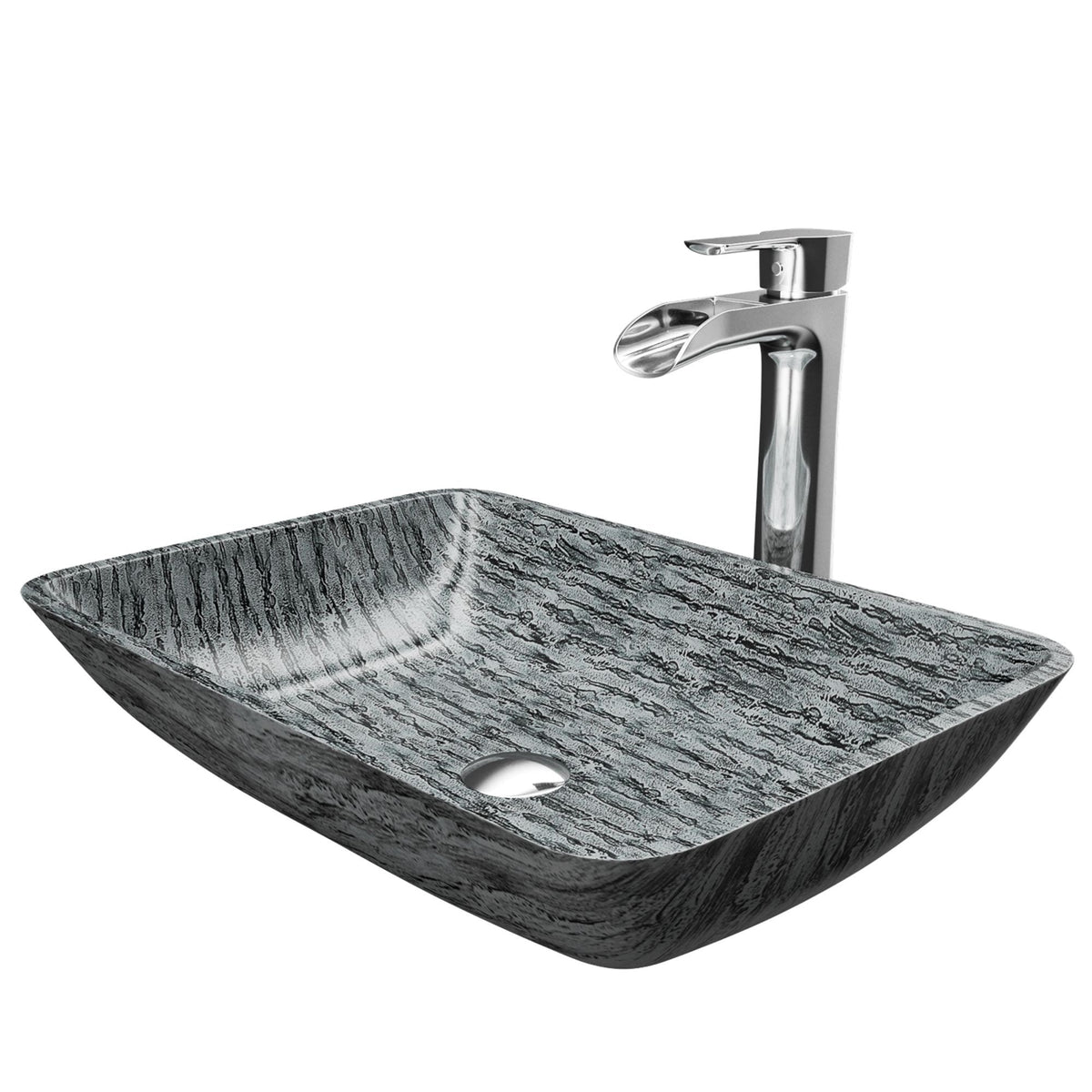 Titanium Glass Slate Grey Bathroom Sink/Basin Set with Niko Faucet and Rectangular Vessel N9D1 - product image 1