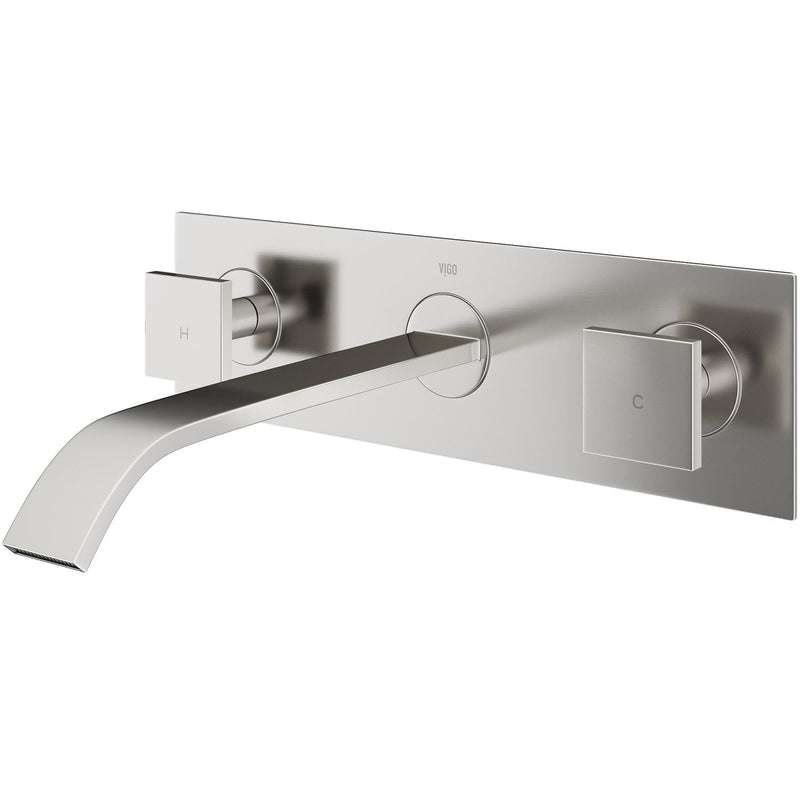 Titus Wall Mount Dual Handle Bathroom Sink Faucet, Eco-Friendly 1.2 GPM Flow Rate, Brushed Nickel H1E6