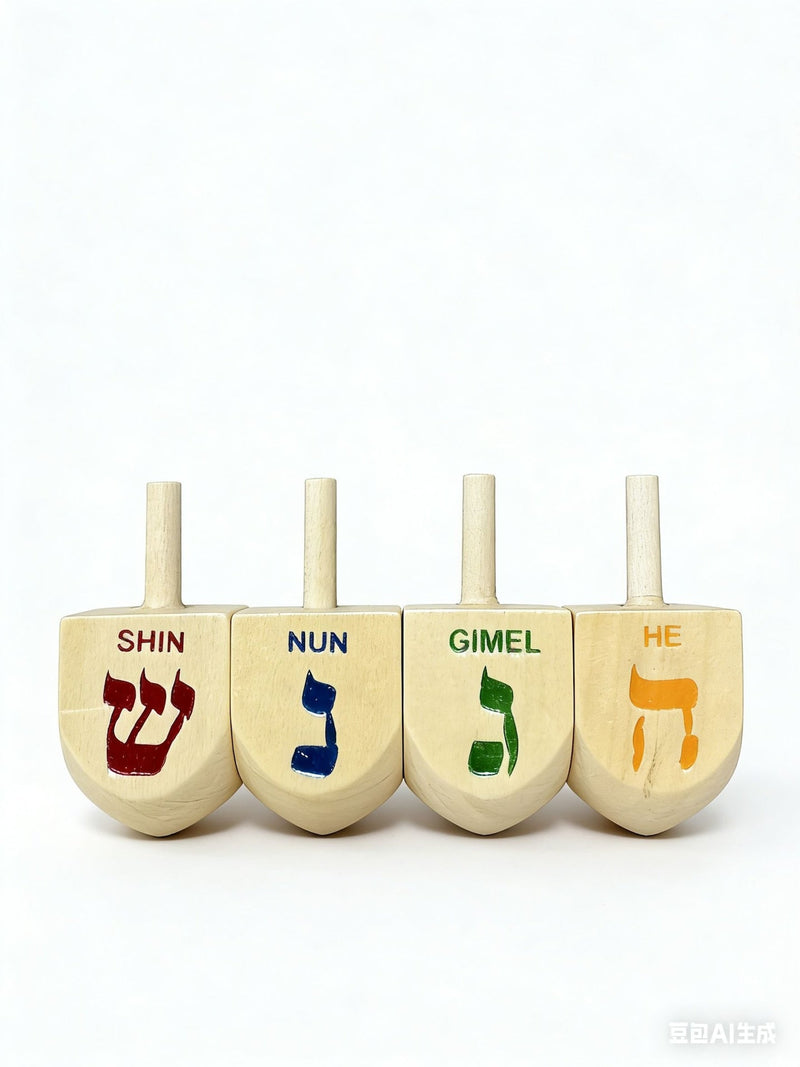 Wooden Dreidel Set, Natural, 4-pk, for Hanukkah J6X7