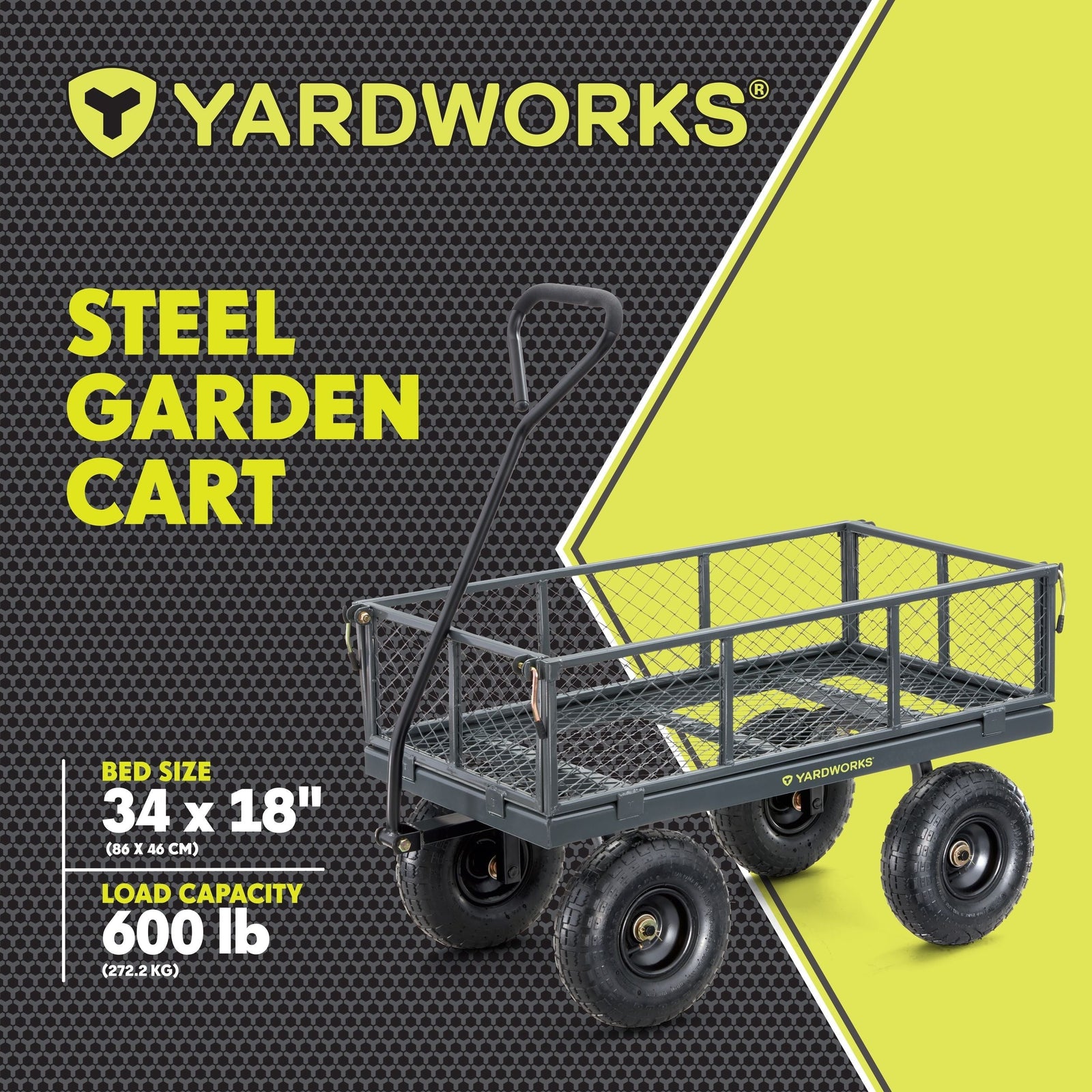 Steel Tray 4-Wheel Removable-Sides Mesh Yard/Garden Cart 600 lb V9N9 - product image 2