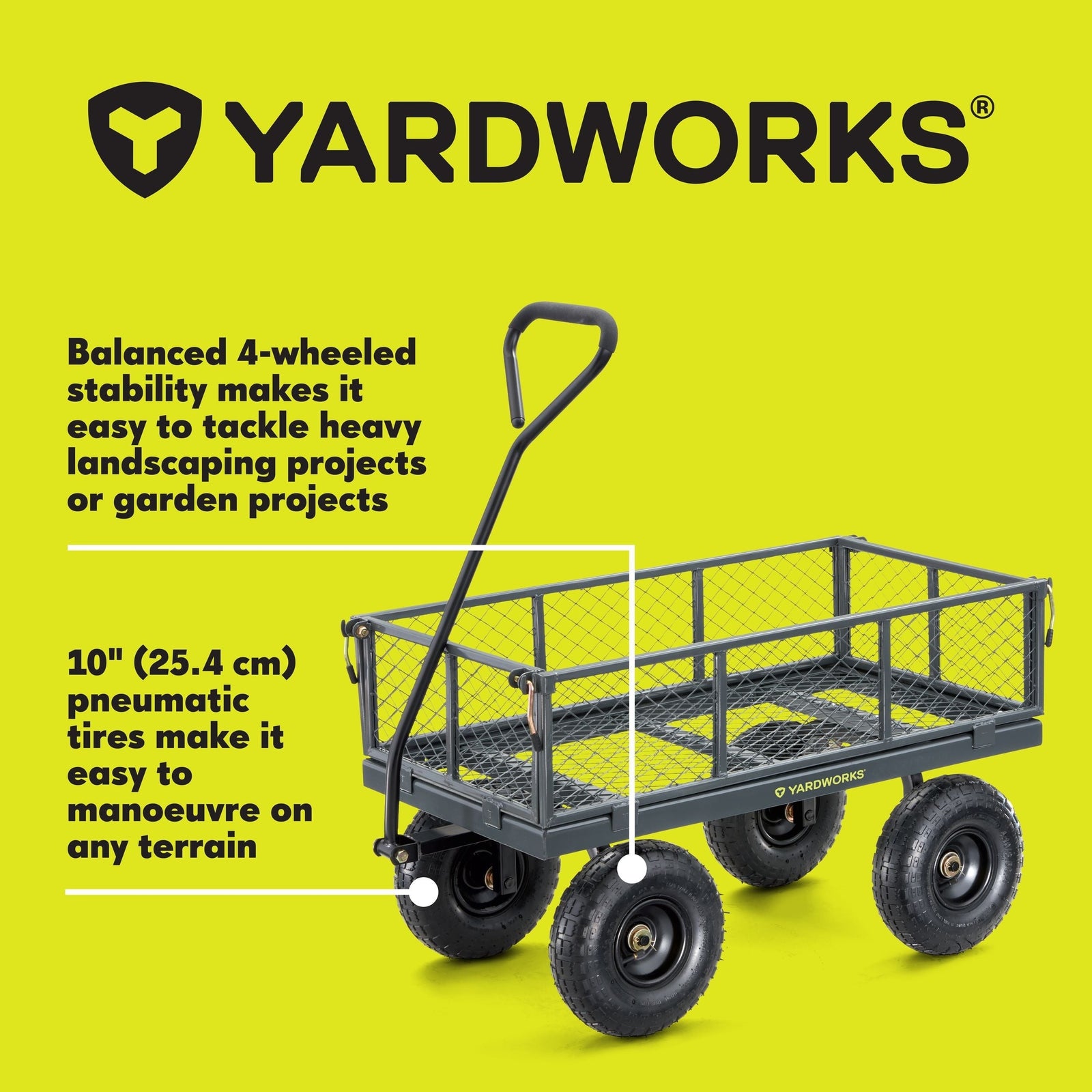 Steel Tray 4-Wheel Removable-Sides Mesh Yard/Garden Cart 600 lb V9N9 - product image 3